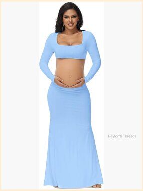 Solid Cut Out Backless Long Sleeve Maxi Maternity Dress for Photoshoot